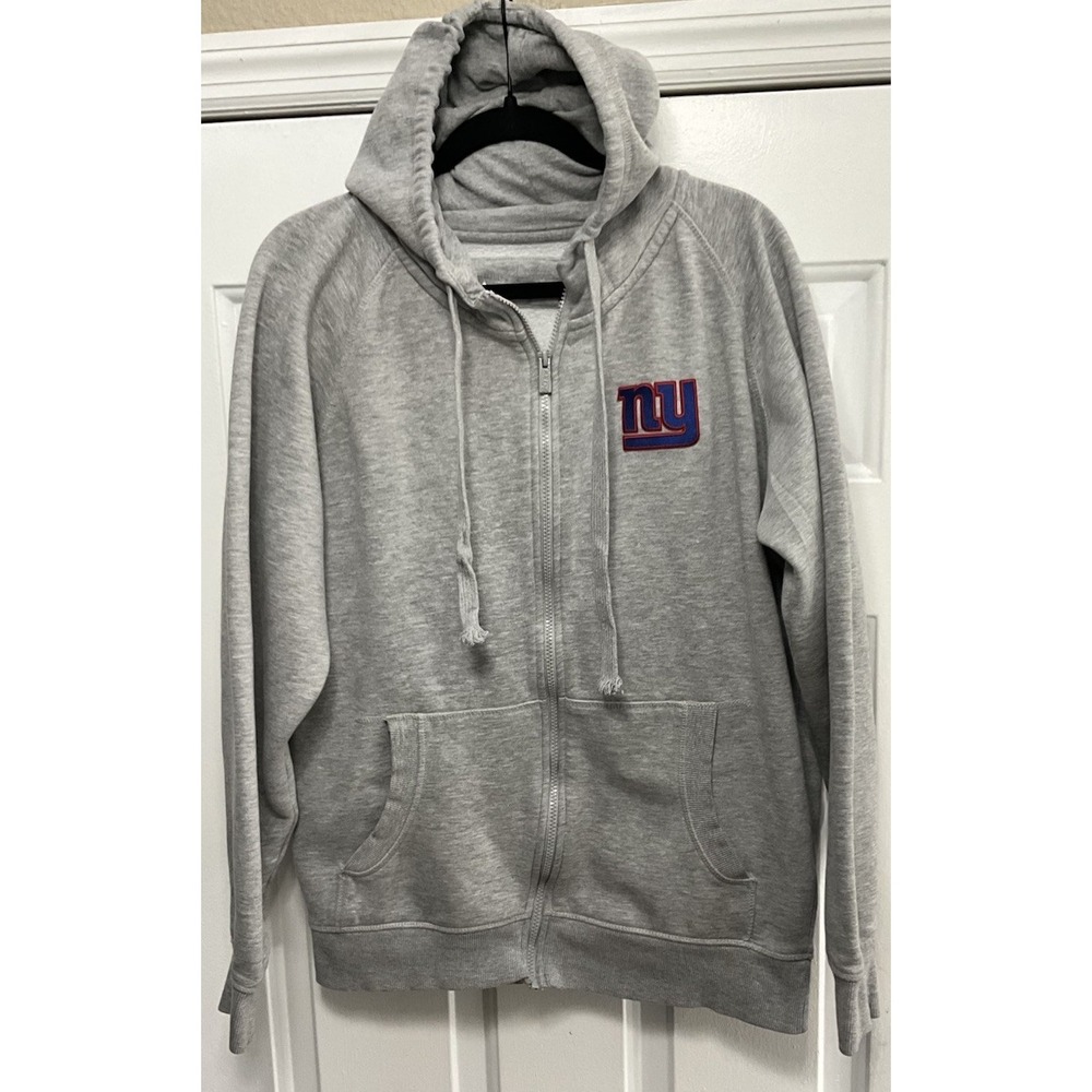 Antigua NFL Football NY Giants Embroidered Gray Full Zip Fleece Hoodie Men Large